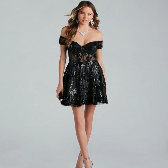 anita Sequin Mesh Corset Party Dress‎ Lace 5/6 - Picture 1 of 8